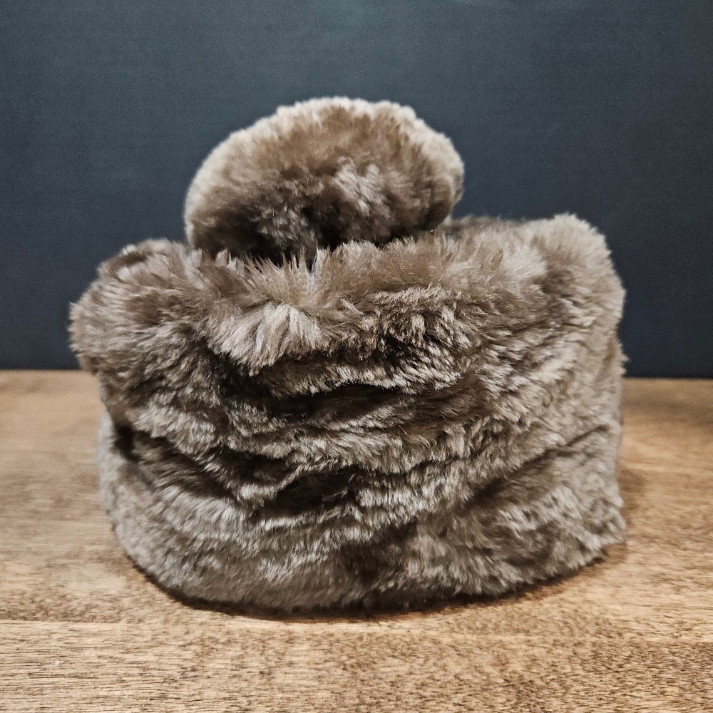 Saks Fifth Avenue Women's Brown Faux Fur Pillbox Hat OS One Size Vintage Glam